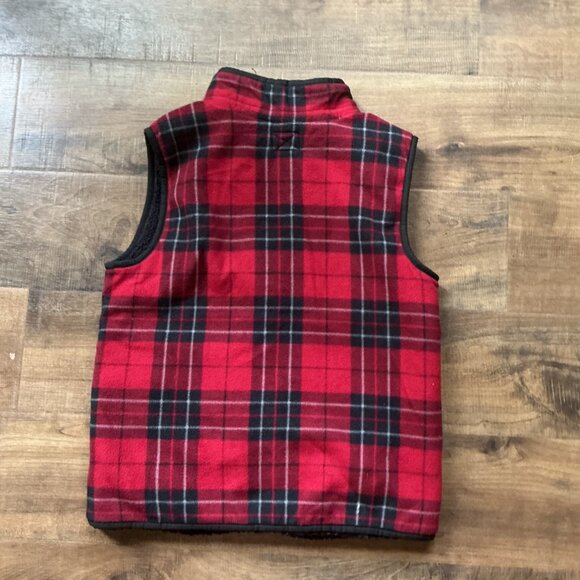 Eddie Bauer Red Plaid Sherpa Fleece Vest M Zip Front Wool Blend Outdoorsy - Picture 4 of 5